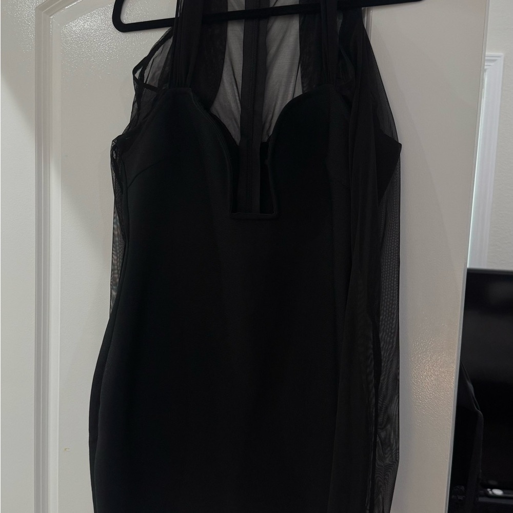 Fashion Nova Black Mini Dress with Mesh Insets